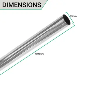 EAI - Hanging Wardobe Rail Kit - 25mm Tube - 1829mm Rail with 2x End Brackets & 1x Centre Brackets - Polished Chrome