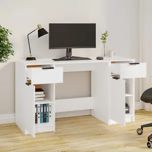 Berkfield Desk with Side Cabinet White Engineered Wood