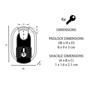 Master Lock Excell Steel Black Closed shackle Padlock (W)80mm