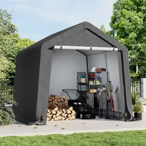 8 x 8 ft Garden Dark Grey Galvanized Tube Furniture Storage Tool Shed