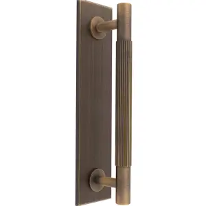 Lined Reeded Drawer Pull Handle & Matching Backplate - Antique Brass 200 x 40mm