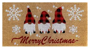 A.Unique Home 15mm Natural Coir Doormat with Printed Pattern 40cm x 80cm - Non-Slip PVC Backed - GNOME XMAS MAT