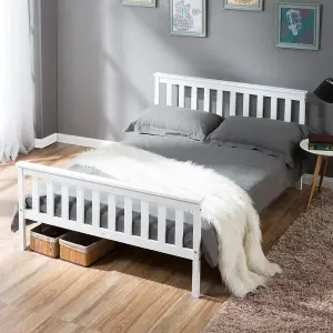 Classic Modern Solid Wood Double Bed Frame 4FT6 Wooden Bed in White