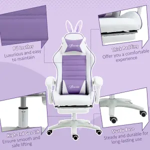 Vinsetto Racing Style Gaming Chair with Footrest Removable Rabbit Ears, Purple