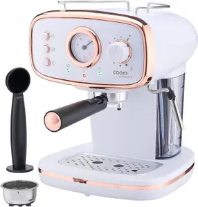 Cook Professional Coffee Machine Espresso Maker Barista Pro 15-Bar Pump Frothing Wand White & Copper