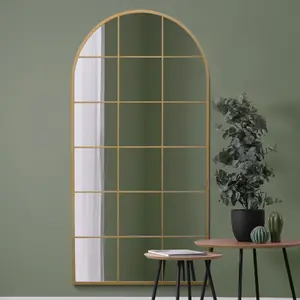 MirrorOutlet The Fenarc Gold Metal Framed Arched Window Wall Mirror 180CM X 90CM