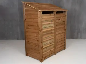 Wooden log store (roof sloping back) with door W-146cm, H-180cm, D-88cm - brown finish