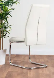 Furniturebox UK Leonardo Glass And Chrome Metal Dining Table And 6 White Lorenzo Leather Chairs