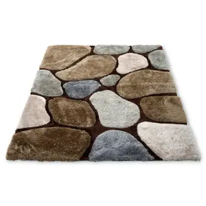 Brown and Grey 3D Pebbles Shaggy Rug - Hawaii