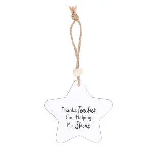 Something Different Thanks Teacher Star Hanging Sentiment Sign White/Pink/Black (One Size)