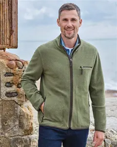 Mens Organic Cotton Full Zip Fleece Green | Woolovers