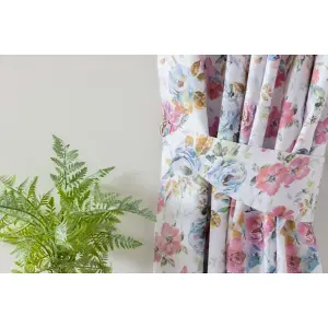 Belledorm Secret Garden Lined Curtains White/Pink/Blue (72cm x 66cm)