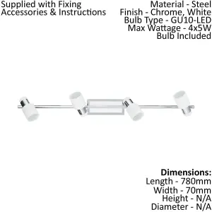 2 PACK Wall Light Colour 4 Spots Chrome Plated & White Steel GU10 4x5W Included