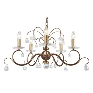 5 Bulb Chandelier Hanging Pendant Ceiling Light Bronze Patina LED E14 60W Bulb