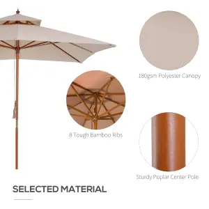 Outsunny 3m 2-tier Patio Parasol Garden Sun Umbrella Sunshade Bamboo w/ Pulley