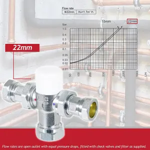 Tower 22mm TMV Thermostatic Mixing Valve Water Supply Blending Compression Fitting Kit (Brass, Chrome Plated)