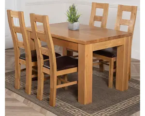 Dakota 127 x 82 cm Chunky Oak Small Dining Table and 4 Chairs Dining Set with Yale Chairs