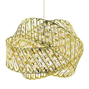 Designer Triple Ring Gold Pendant Light Shade with Small Clear Acrylic Beads