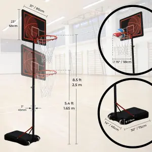 Basketball Hoop & Stand - Pro Impact ZY-010 by Bee-Ball - Adjustable Stand with Reinforced Backboard: 1.6-2.6 Meters