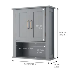 Teamson Home Wall Mounted Bathroom Medicine Cabinet with Open Shelf, Bathroom Storage, Grey