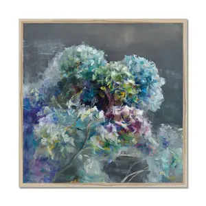 Abstract Hydrangea Dark by Danhui Nai - Painting Natural Wood Framed Paper Print / 80cm H x 80cm W