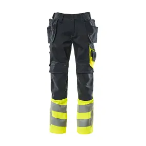 Mascot Safe Supreme Trousers with Holster Pockets (Dark Navy/Hi-Vis Yellow)  (36.5) (Leg Length - Short)