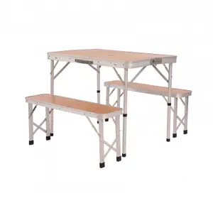 Oypla 3ft Folding Outdoor Camping Kitchen Wood Effect Work Top Table and Benches