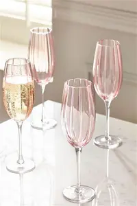 Next Set Of 4 Pink Ottilie Flute Glasses - Pink