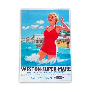 Vintage Metal Sign - British Railways Retro Advertising, Weston-Super-Mare, Somerset