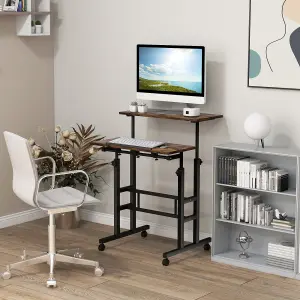 Costway 2-Tier Adjustable Standing Desk Mobile Sit Stand computer Desk on Wheels