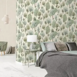 Galerie Julie Feels Home Green Large Tilia Shimmery Trees Wallpaper Roll