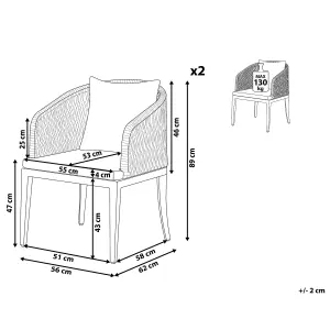 Set of 2 Garden Chairs with Cushions LIPARI Metal Grey