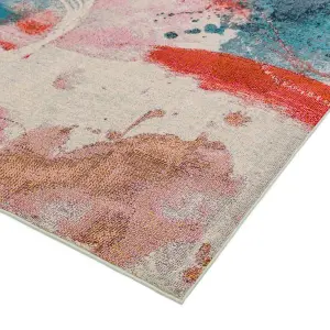 MultiColoured Modern Abstract Easy To Clean Dining Room Rug-200cm X 290cm