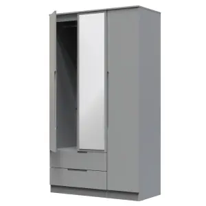 Milan Ready assembled Modern Grey 2 Drawer Tall Triple Wardrobe With 1 mirror door (H)1970mm (W)1110mm (D)530mm