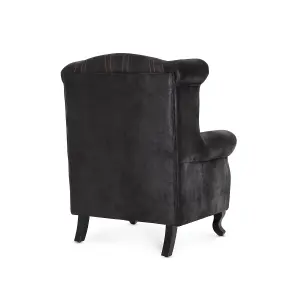 Faux Leather Suede Effect Britannia Wing Back Chair with Union Jack Flag Black