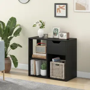 COSTWAY 3-Cube Bookcase Wooden Side Table Floor Standing Bookshelf w/ Drawer