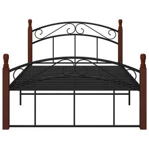 Berkfield Bed Frame Black Metal and Solid Oak Wood 120x200 cm