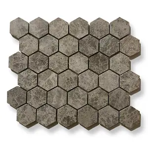 Silver Shadow Marble Hexagon Mosaic Tile 30.5 x 28.5cm, Sold Per Tile