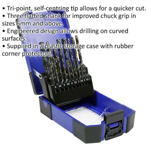 19 Piece HSS Tri-Point M2 Drill Bit Set with Self-Centring Tips - Perfect for Precision Drilling