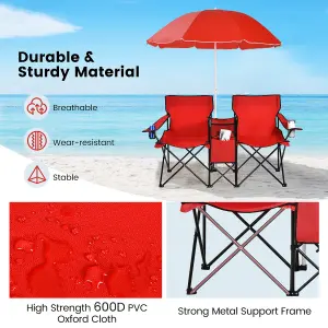 Costway Outdoor Portable Double Camping Chair Folding Picnic Chairs W/ Umbrella & Ice Bag