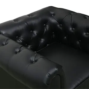 Hertford Chesterfield Faux Leather 1 Seater Sofa In Black