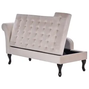 Left Hand Velvet Chaise Lounge with Storage Light Beige PESSAC