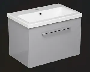 Aquarius Vault 600MM Single Drawer Vanity Unit and 1TH Basin Gloss Grey