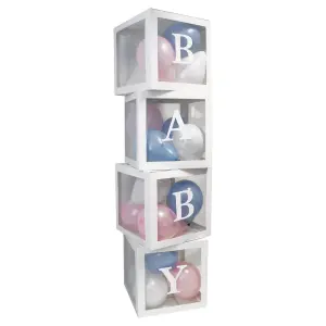 Eurowrap Baby Balloon Box (Pack of 4) White/Transparent (One Size)