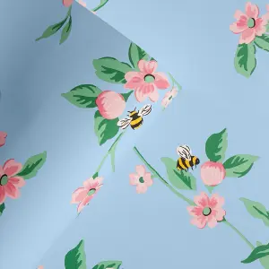 Cath Kidston Blue & Pink Floral Pearl effect Embossed Wallpaper