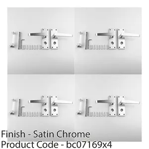 4 PACK - Straight Victorian Bathroom Latch Door Handle - Polished Chrome Lever Backplate