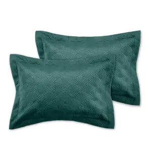 Catherine Lansfield Art Deco Pearl Embellished Pillowcases with envelope closure Teal Green