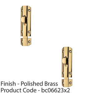 2 PACK - Surface Mounted Flat Sliding Door Bolt Lock 102mm x 36mm Polished Brass