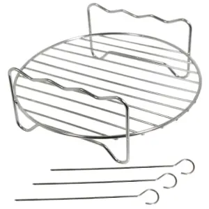 SPARES2GO Round Shelf Rack for Multi Cooker Air Fryer (7 Inch, 17.8cm) + 3 Skewers