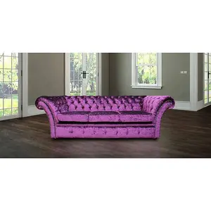 Chesterfield 3 Seater Sofa Settee Boutique Crush Purple Velvet Fabric In Balmoral Style